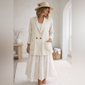 Simons Cream Striped linen blend Blazer size small pockets